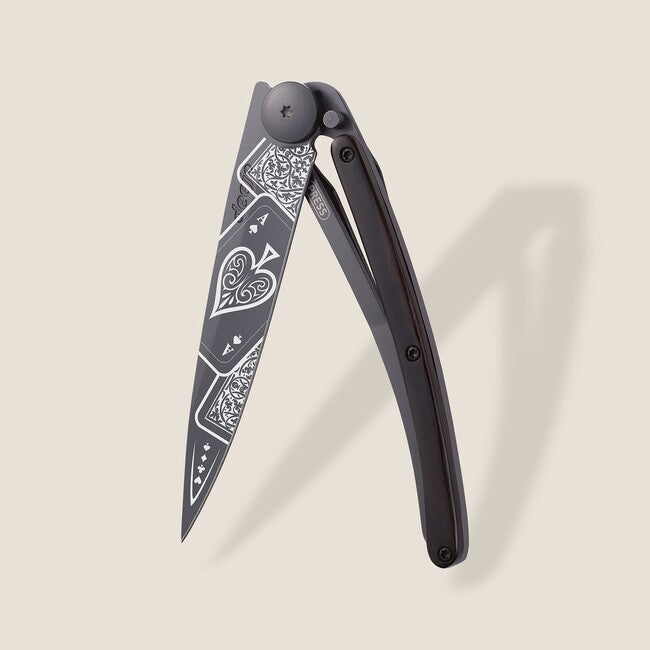 Deejo Black tattoo biker αναδιπλούμενο μαχαίρι ebony wood Good Luck