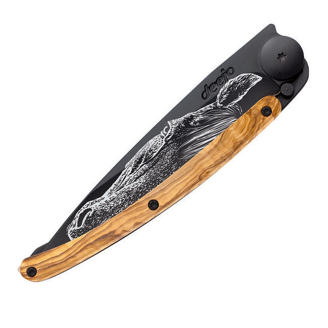 Deejo Black tattoo Μαχαίρι Αναδιπλούμενο, Ξύλο Ελιάς, Warmblood