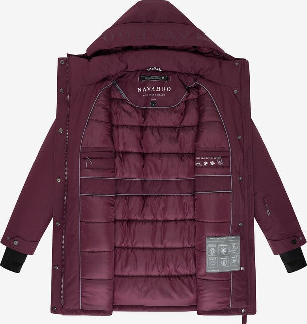 Navahoo Women's Winter Parka FROSTKUSS 14 with Detachable Hood and Belt, Wine