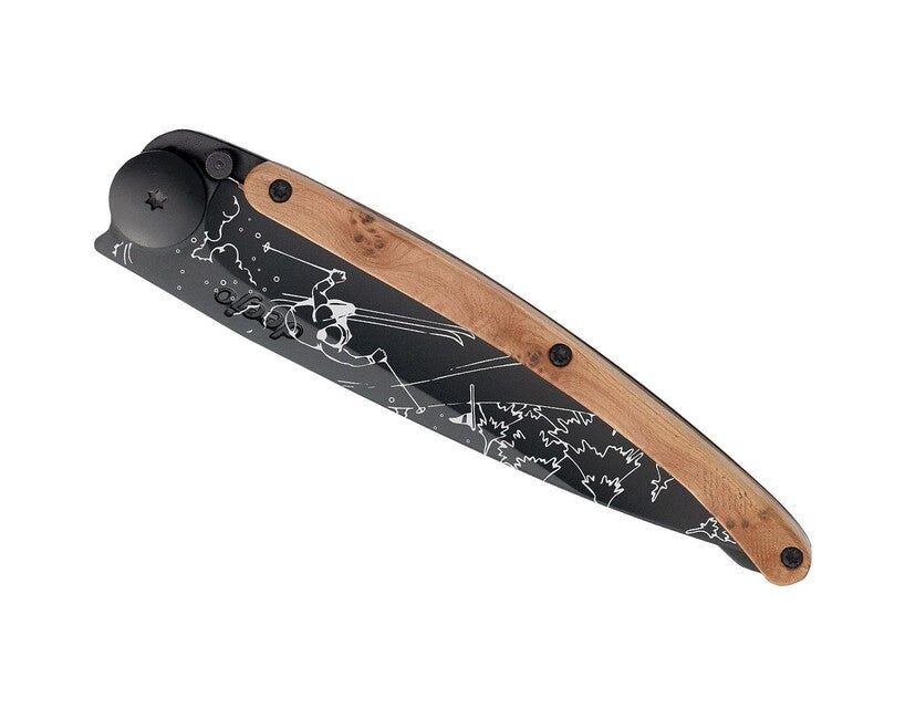 Deejo Tattoo Μαχαίρι με Κλείσιμο Μαύρο Ξύλο Juniper Ski