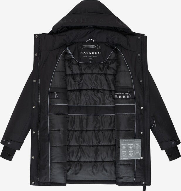 Navahoo FROSTKUSS 14 parka zimska ženska z odstranjivo kapuco in pasom, črna