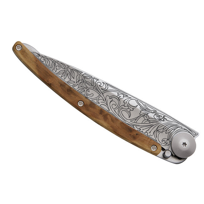 Deejo Tattoo design αναδιπλούμενο μαχαίρι Art Nouveau juniper wood