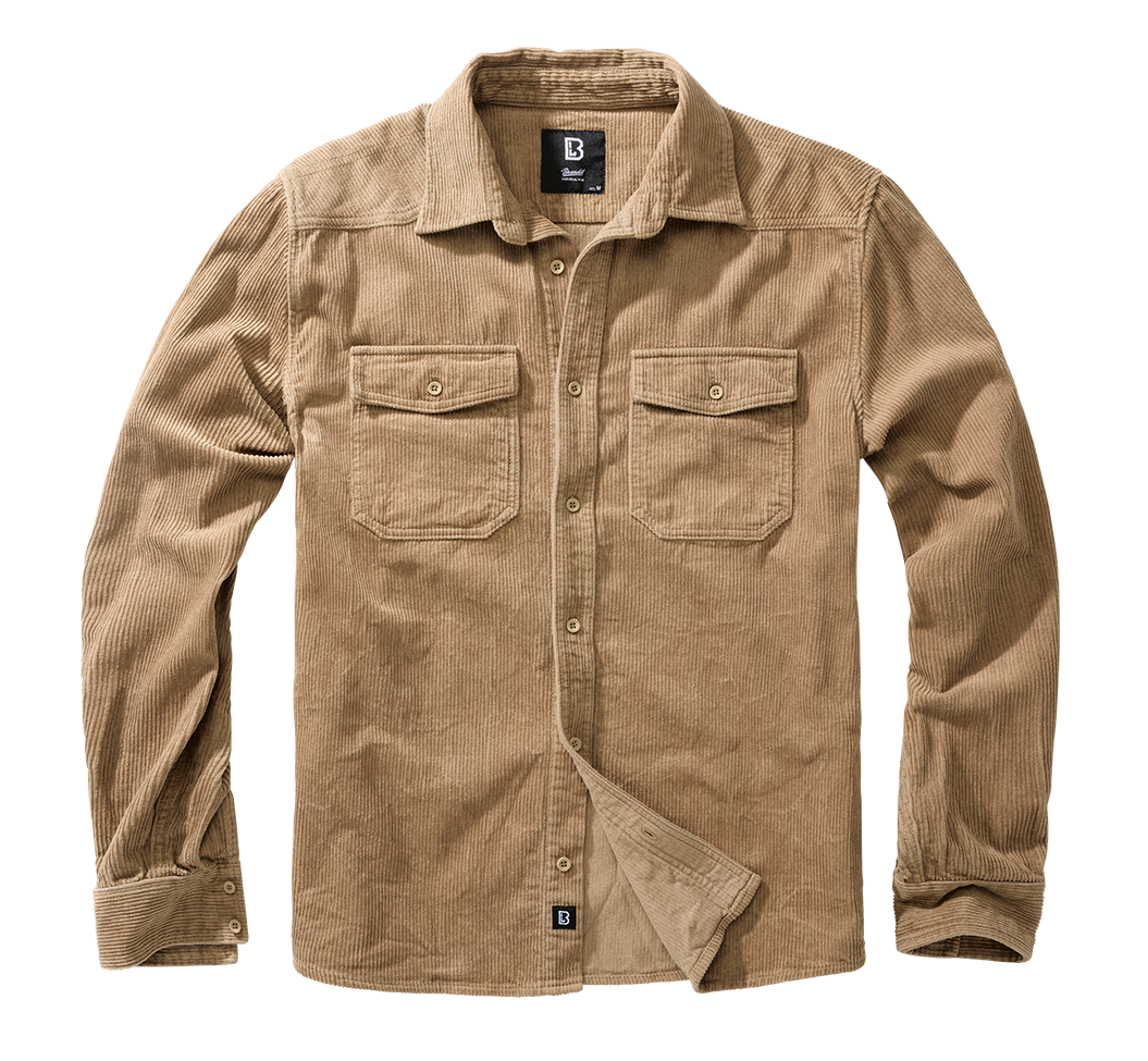 Brandit Corduroy Classic košeľa s dlhými rukávmi, camel