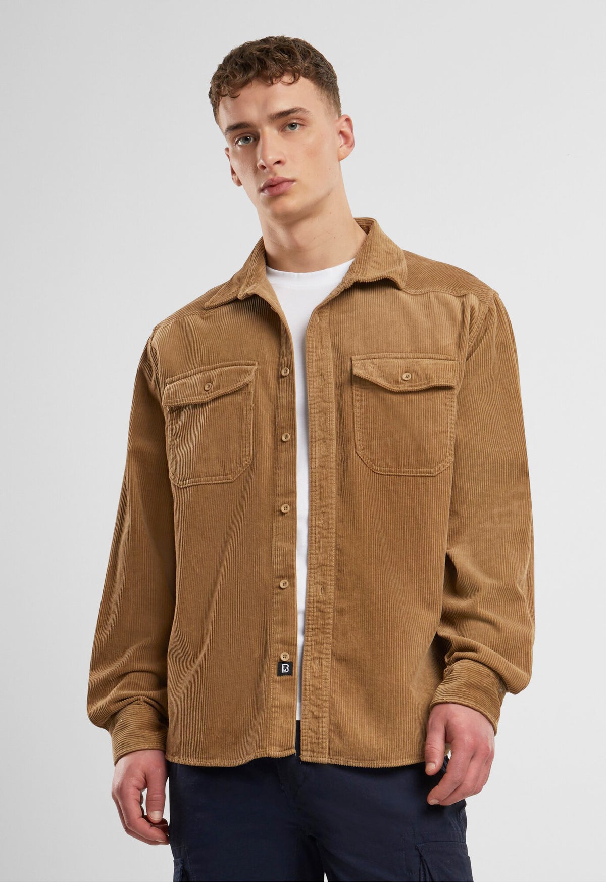 Brandit Corduroy Classic košeľa s dlhými rukávmi, camel