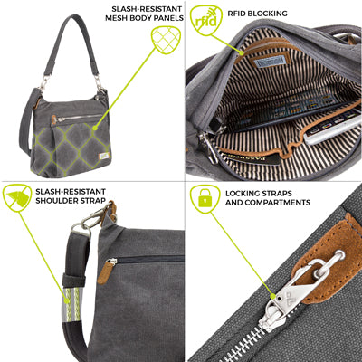 Travelon Heritage Hobo Τσάντα Ασφαλείας κατά των Κλοπών, Γκρι