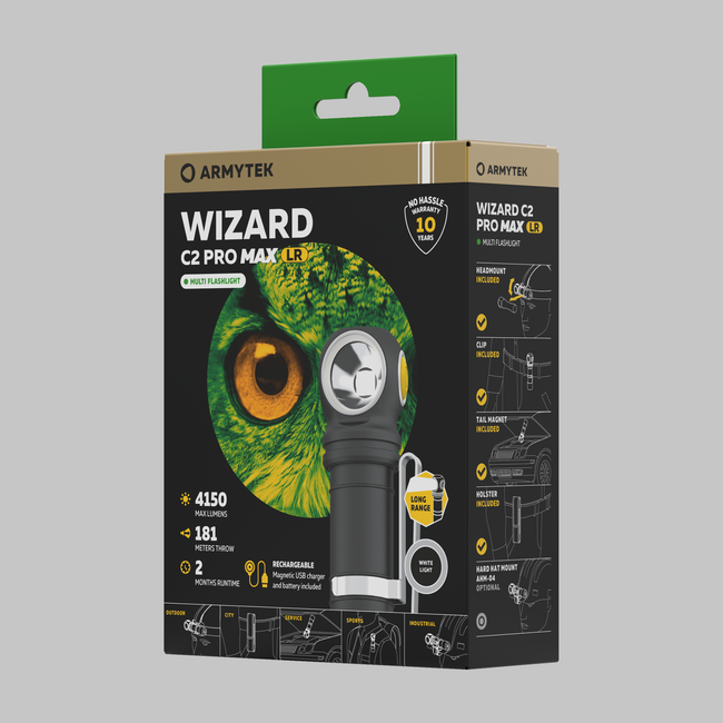 ArmyTek Wizard C2 Pro Max LR Φακός LED Τσέπης με Κλιπ Ζώνης, με Θήκη, Τροφοδοσία από Μπαταρία, 4150 lm, White