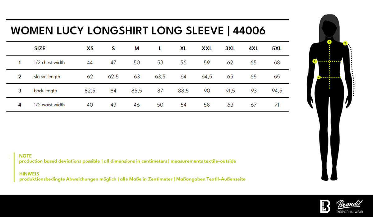 Veľkostná tabuľka Women Lucy Longshirt Long Sleeve