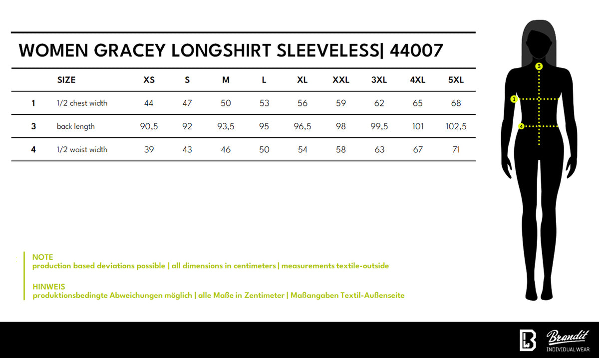 Veľkostná tabuľka Women Gracey Longshirt Sleeveless