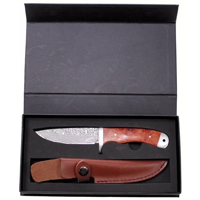 Fox Outdoor Μαχαίρι Δαμασκηνό σε Δερμάτινη Θήκη