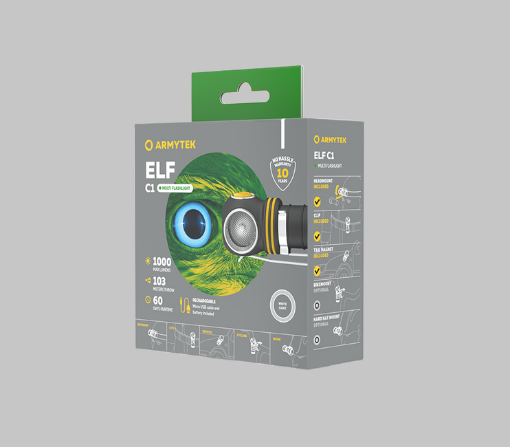 ArmyTek Elf C1 LED Φακός Χεριού Ψυχρό Λευκό Τροφοδοσία Μπαταρίας, 1000 lm, 1440 h, 56 g