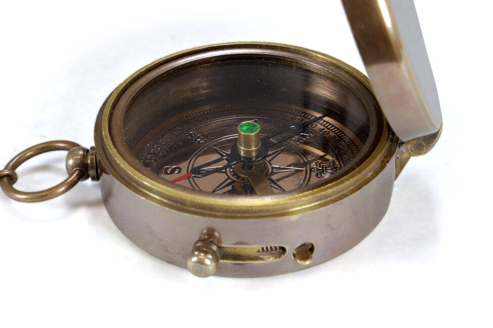 Origin Outdoors Pocket Compass Vintage Ορειχάλκινη Σοβιετική Τσέπης Πυξίδα με Δερμάτινη Θήκη