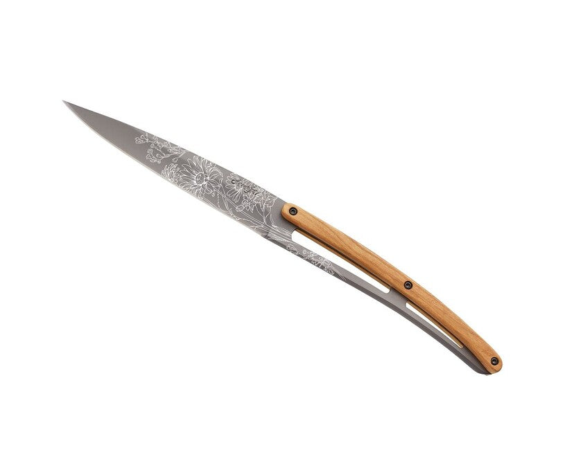 Deejo Tattoo Blossom σετ 6 μαχαιριών steak, γκρι τιτάνιο, ξύλο ελιάς