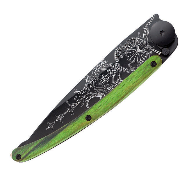 Deejo Versailles Αναδιπλούμενο Μαχαίρι Black tattoo Green Beech