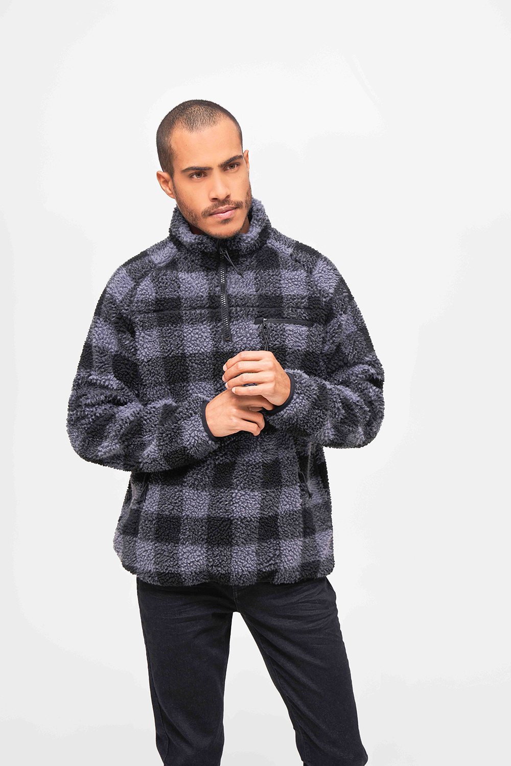 Brandit Teddyfleece Troyer bunda flísová, čierna/sivá