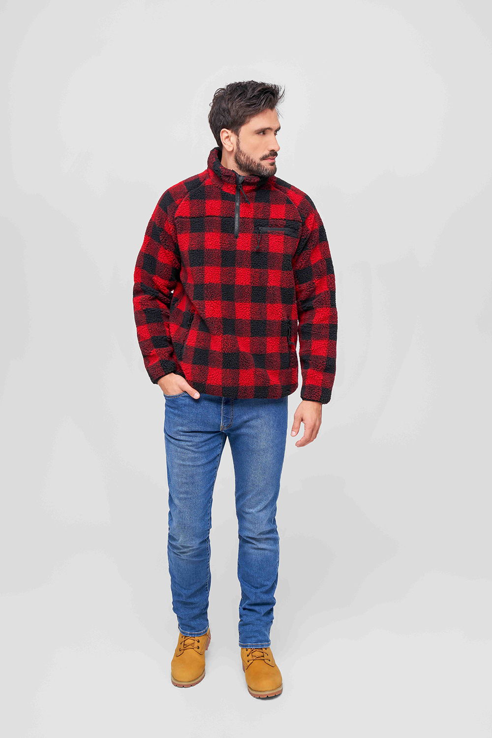Brandit Teddyfleece Troyer bunda flísová, červená/čierna