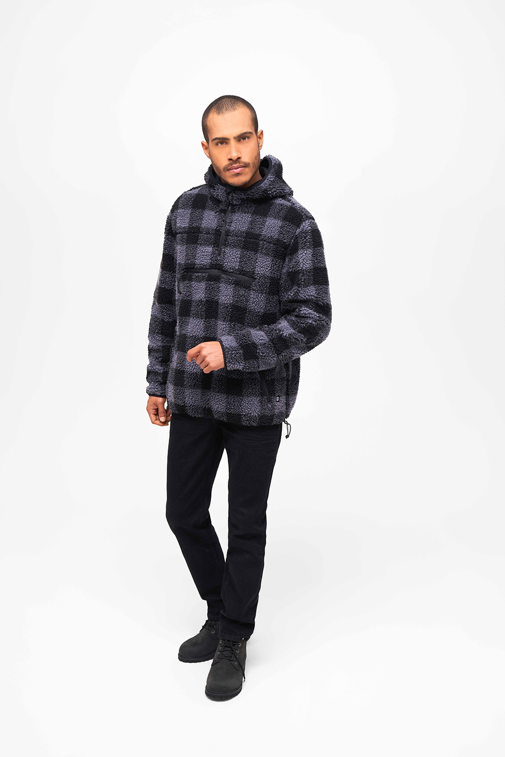 Brandit Teddyfleece Worker flísový pulóver, čierna/sivá