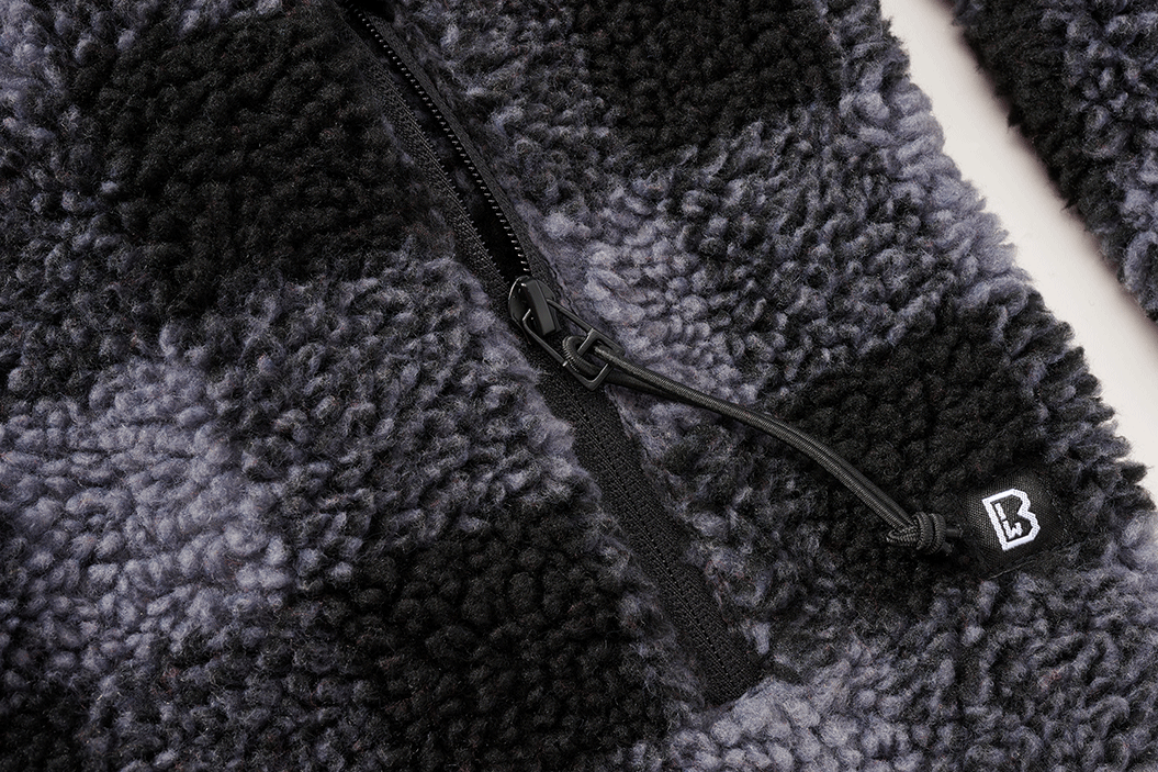 Brandit Worker bunda flísová s kapucňou Teddyfleece, čierna/sivá