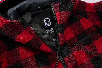 Brandit Worker bunda flísová s kapucňou Teddyfleece, červená/čierna