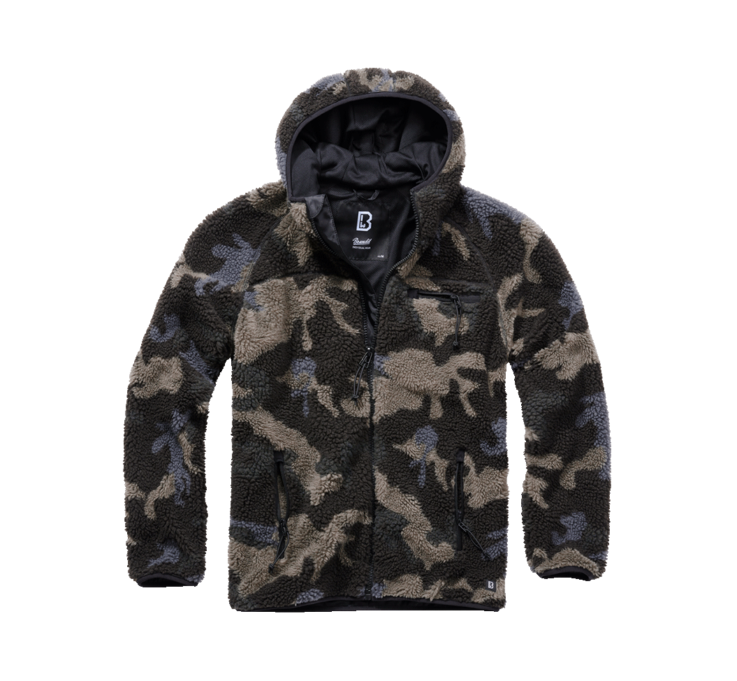 Brandit Worker bunda flísová s kapucňou Teddyfleece, darkcamo