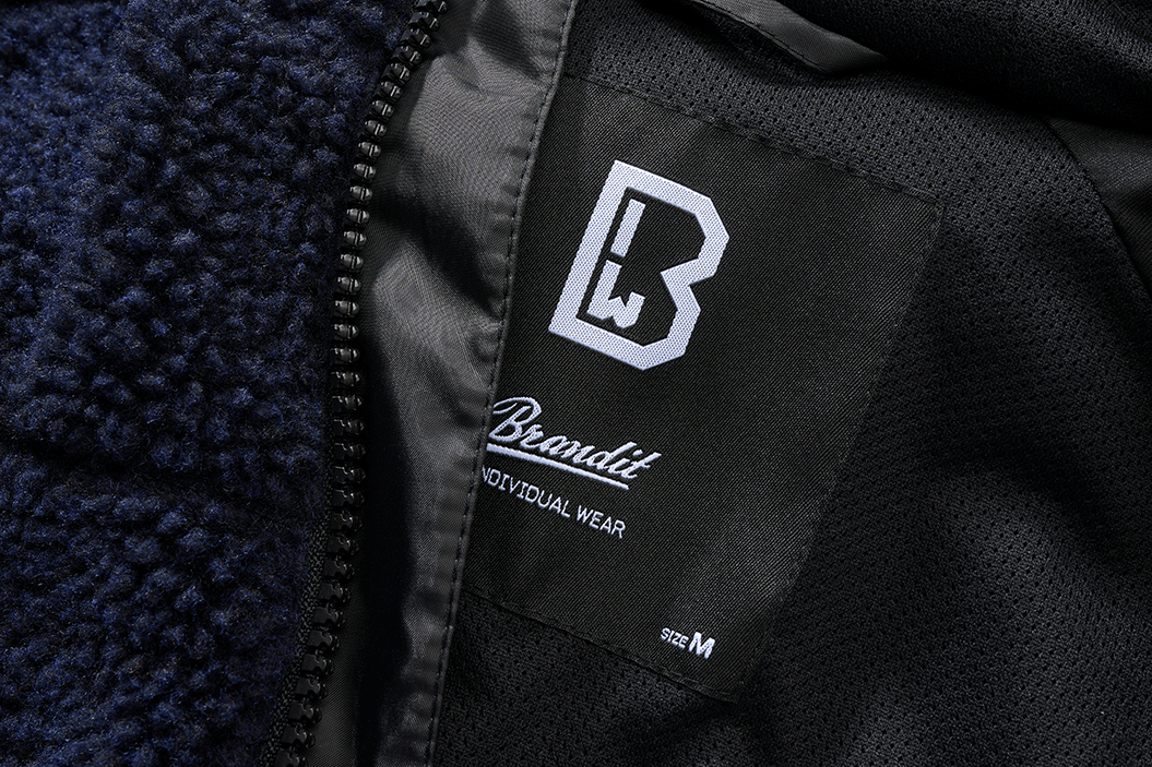 Brandit Worker bunda flísová s kapucňou Teddyfleece, námornícka modrá