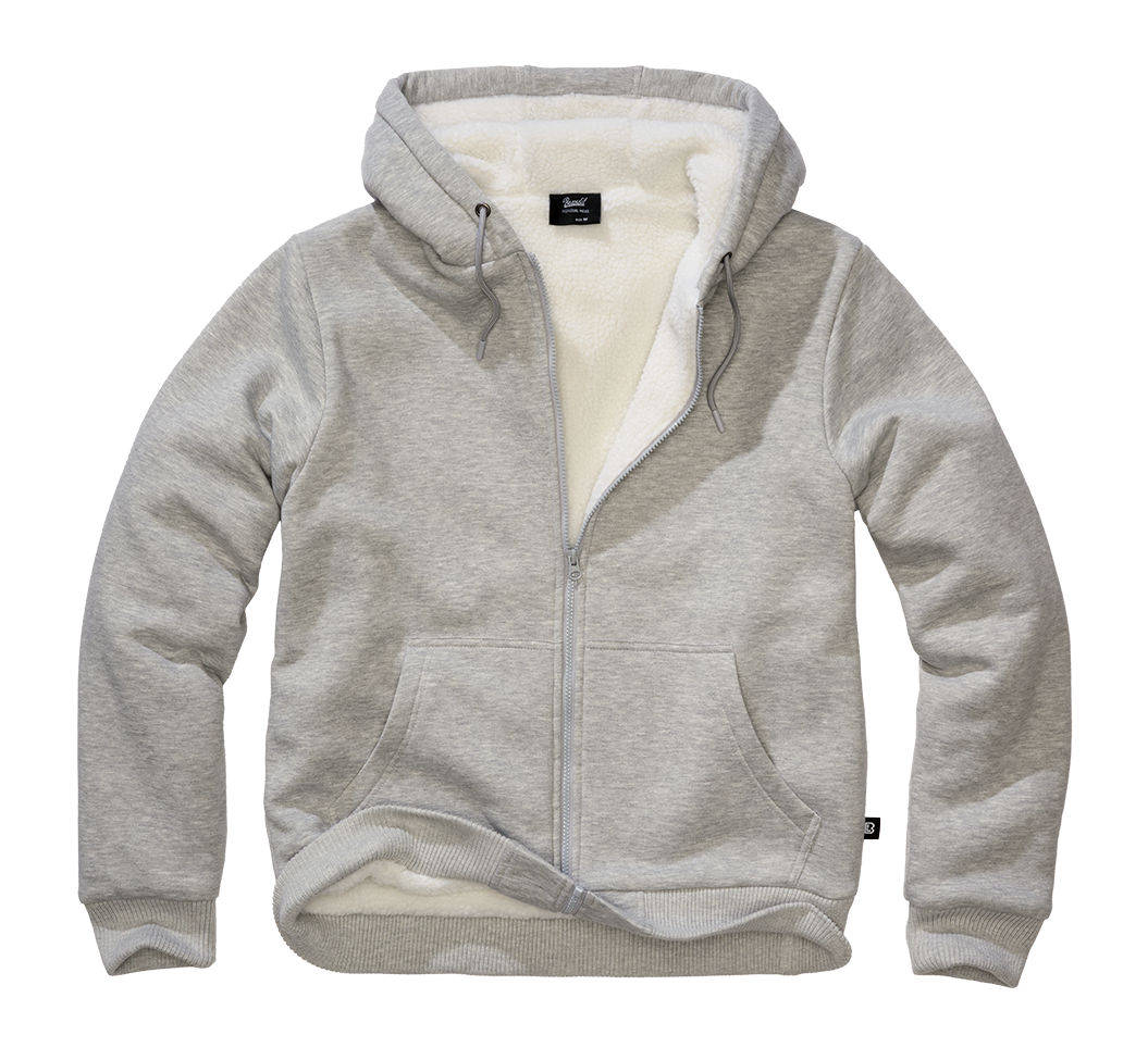 Brandit Sweatjacket pánska mikina s teplou podšívkou Teddylining, sivá melange