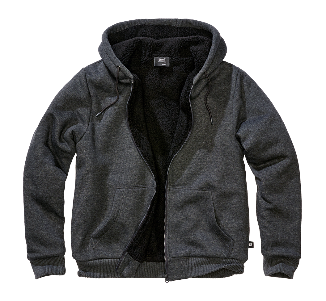 Brandit Sweatjacket pánska mikina s teplou podšívkou Teddylining, čierna melange
