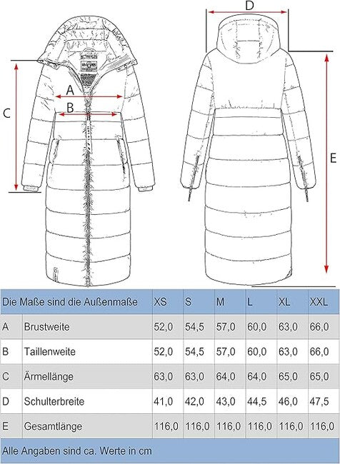 Navahoo Women's Long Winter Jacket with Hood Kristallblume, Navy Blue