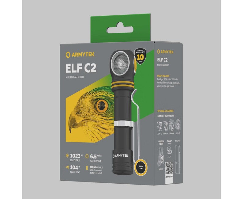 ArmyTek Elf C2 USB-C κεφαλόφωτο με LED χειρός φακός θερμό λευκό 1023 lm μπαταρίας