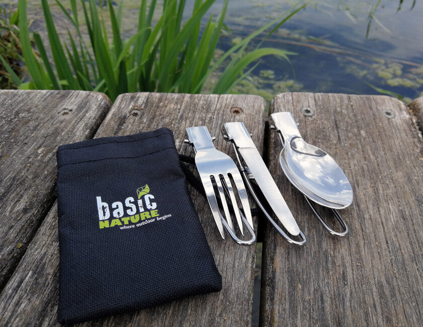 BasicNature MiniTrek Σύνολο Πτυσσόμενων Κουταλιών από Ανοξείδωτο Χάλυβα με Τσάντα Νάιλον