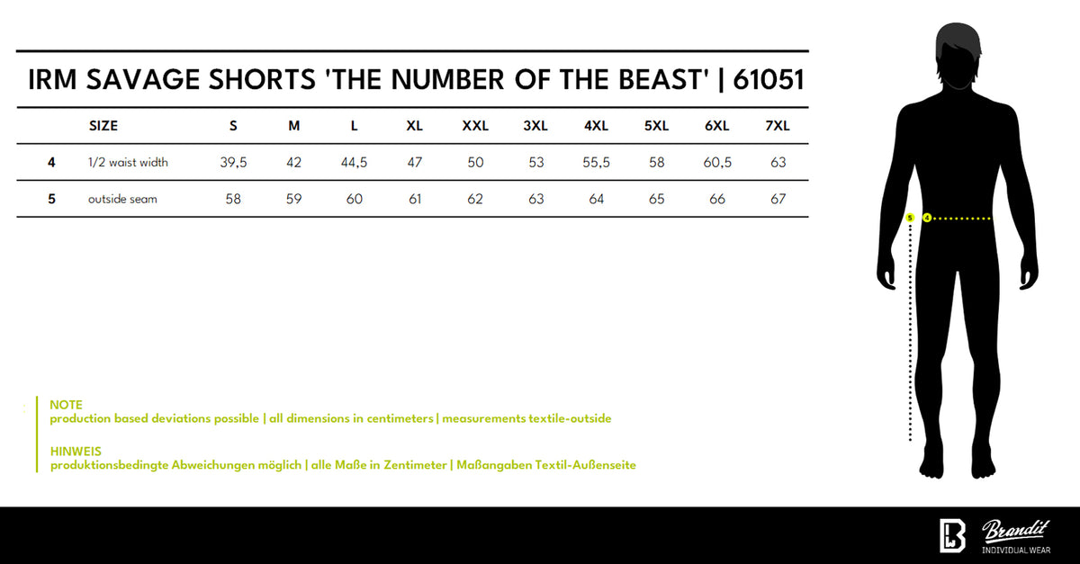 Veľkostná tabuľka Iron Maiden Savage Shorts The Number of The Beast