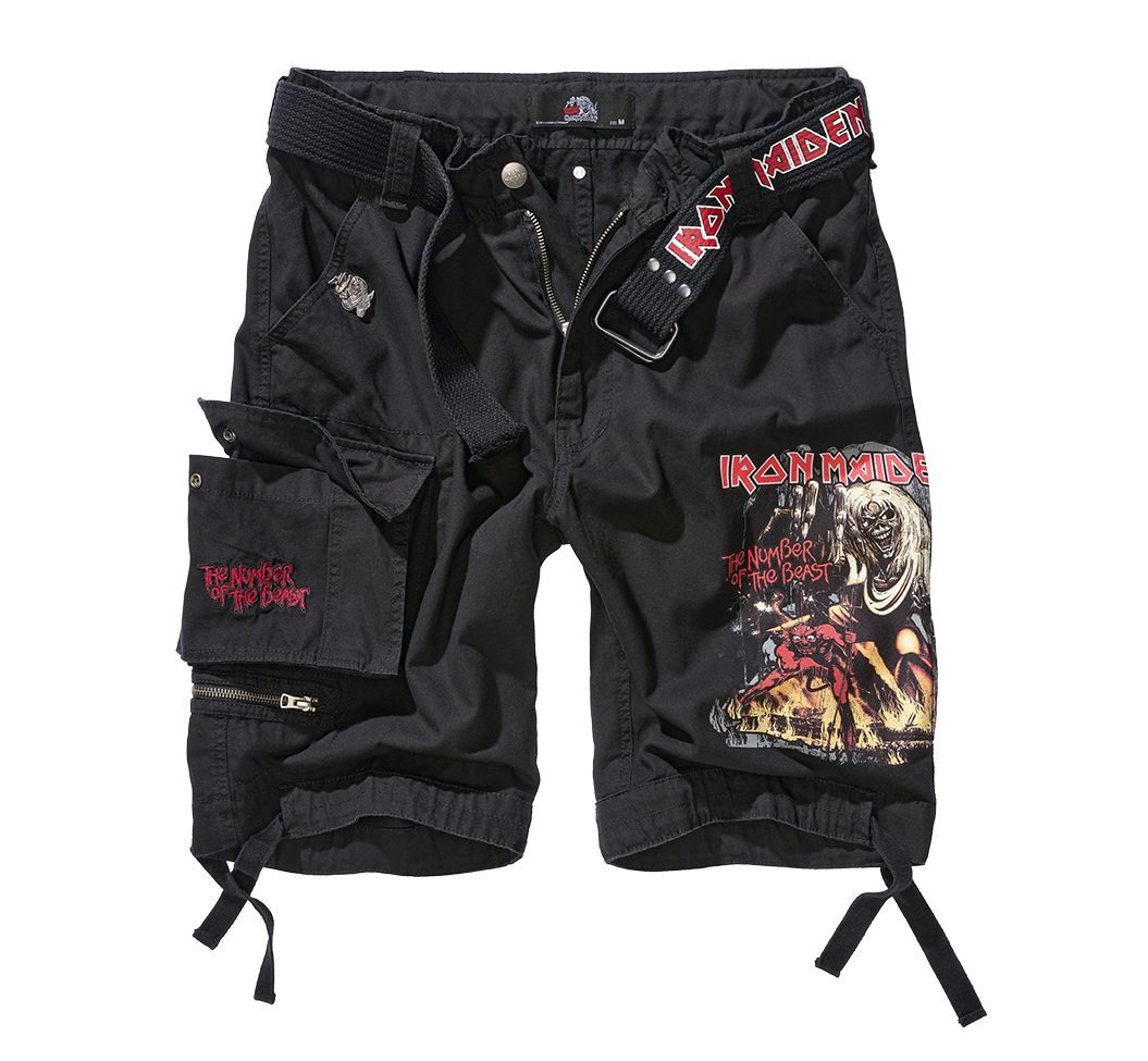 Brandit Iron Maiden The Number of The Beast kraťasy Savage black edition, čierna