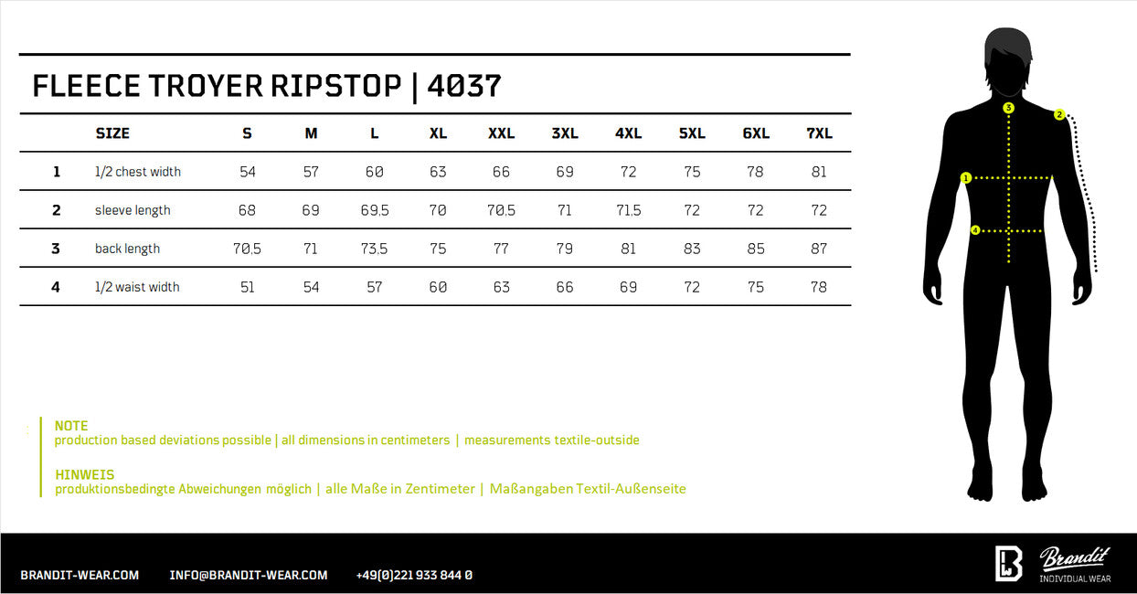 Brandit Ripstop Fleece Φούτερ με Φερμουάρ, μαύρο