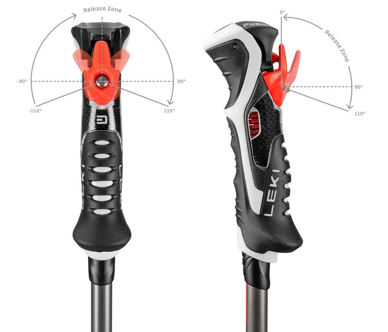 LEKI Carbon 14 3D Μπαστούνια Σκι Κατάβασης, Μαύρο/Σκούρο Ανθρακί/Ανοιχτό Κόκκινο