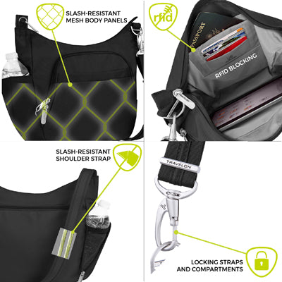 Travelon Classic Lady Τσάντα Crossbody κατά της Κλοπής, Μαύρη