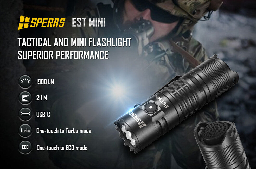 Speras EST Mini Φακός Κεφαλής Επαναφορτιζόμενος Tactical 1900LM 211m