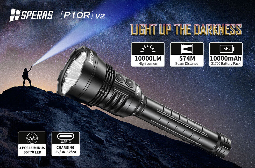 Speras P10R V2 Επαναφορτιζόμενος Φακός LED 10000LM