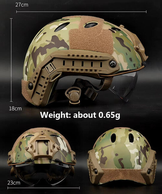 DRAGOWA Tactical Fast PJ Τακτικό Κράνος με Γυαλιά Bolt, γκρι (χωρίς πιστοποίηση)