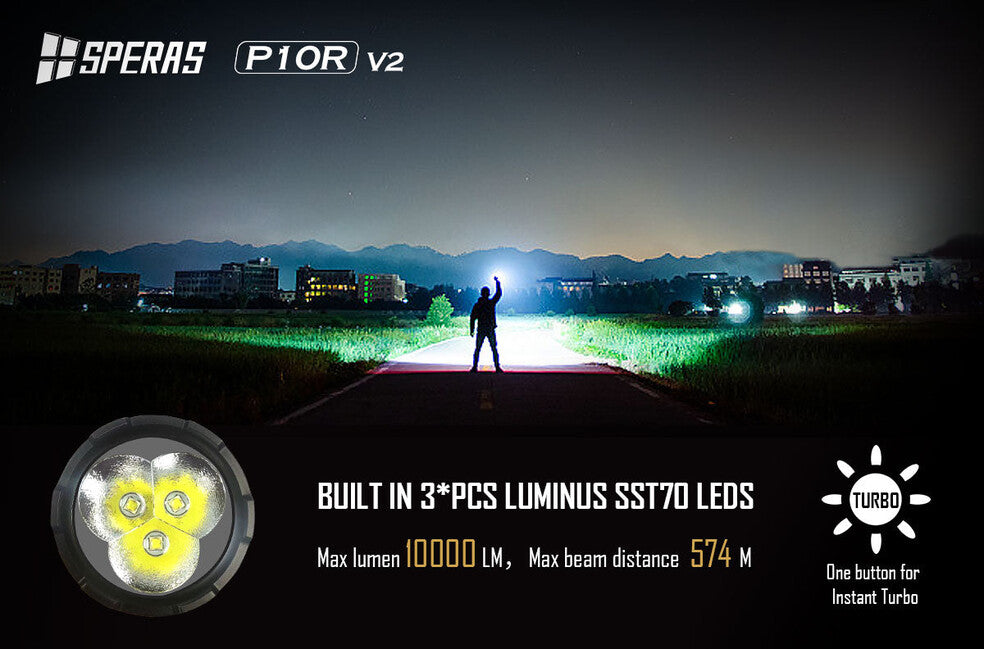 Speras P10R V2 Επαναφορτιζόμενος Φακός LED 10000LM