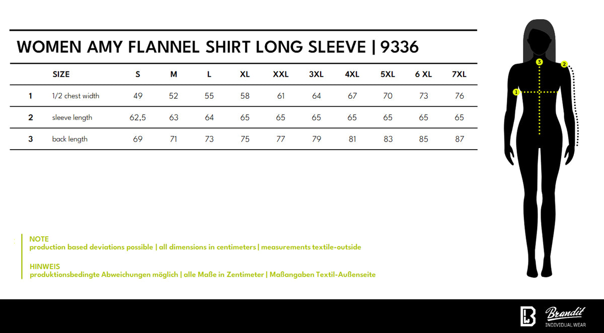 Veľkostná tabuľka Women Amy Flannel Shirt Long Sleeve