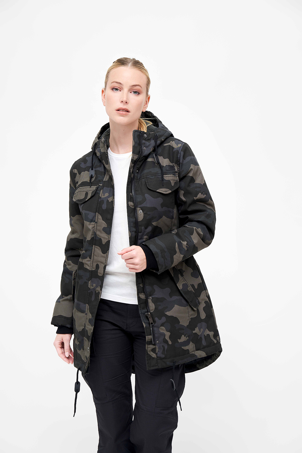 Brandit Marsh Lake dámska parka zimná bunda s kapucňou, Darkcamo