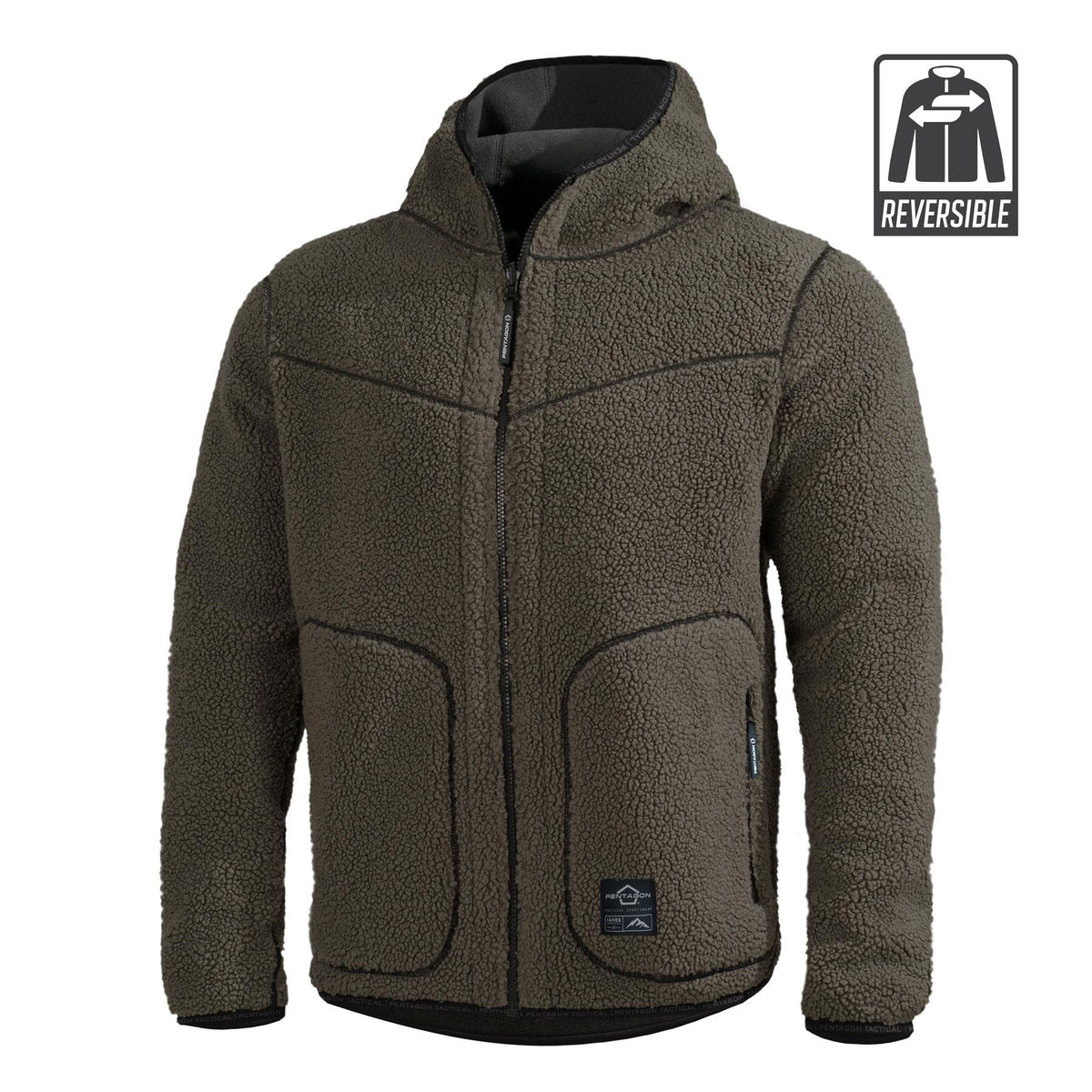 Pentagon Ianos Sherpa ανδρικό διπλής όψης μπουφάν fleece, σκούρο πράσινο/μαύρο