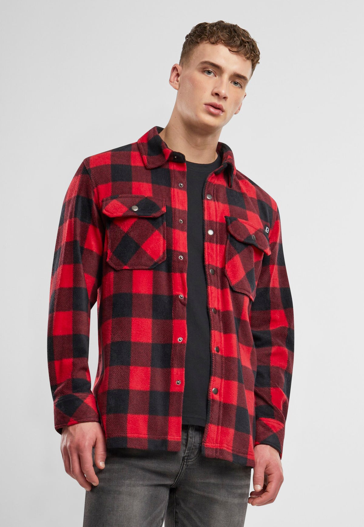 Brandit Jeff košeľa fleece s dlhými rukávmi, červená/čierna