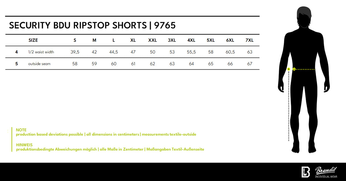 Veľkostná tabuľka Security BDU Ripstop Shorts