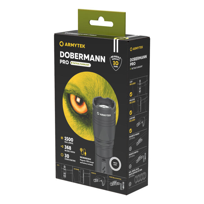ArmyTek Dobermann Pro Φακός Τσέπης LED, White, Λειτουργία με Επαναφορτιζόμενη Μπαταρία, 1400 lm, 114 g