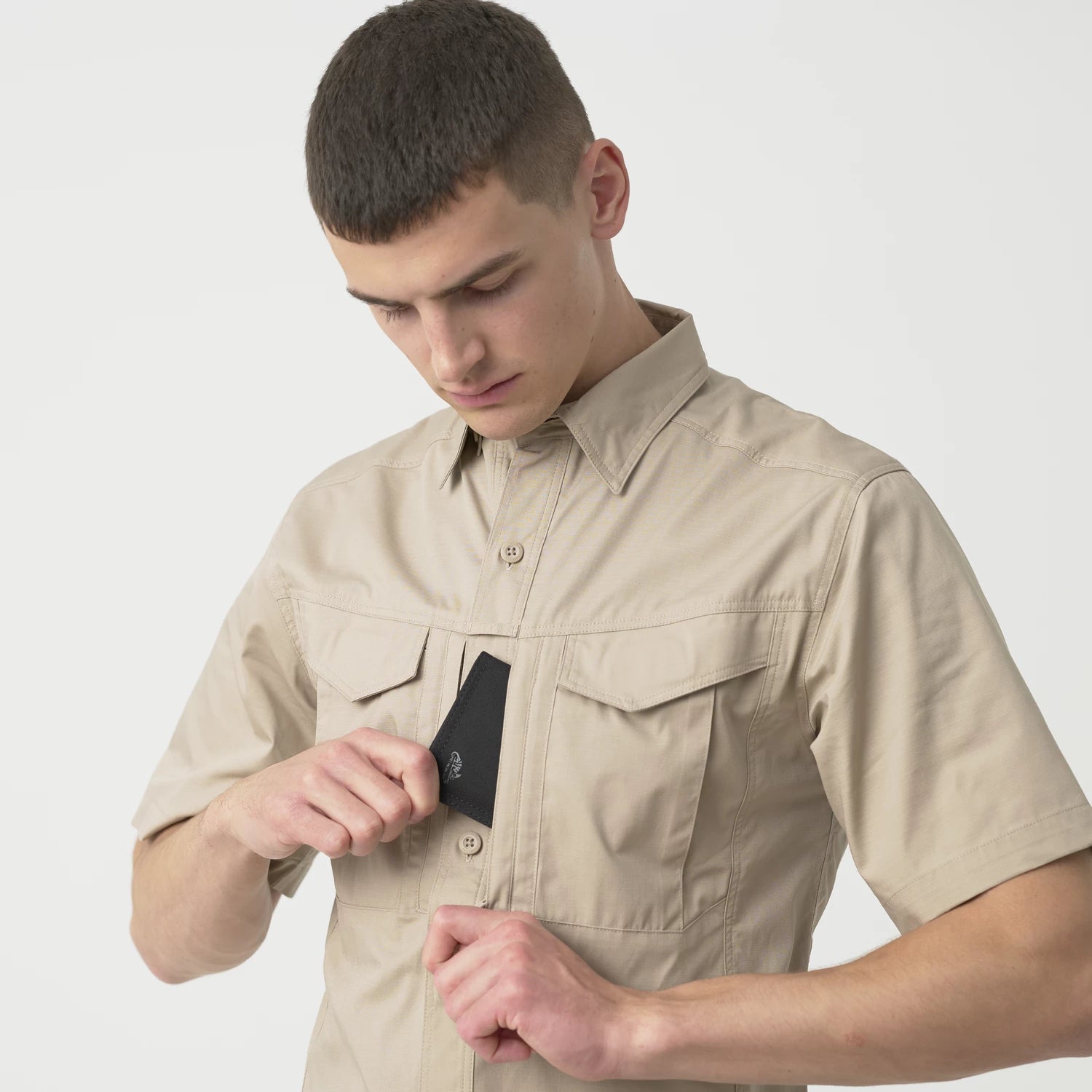 Helikon-Tex DEFENDER Mk2 košeľa s krátkym rukávom PolyCotton Ripstop, olivovo zelená – detail 3