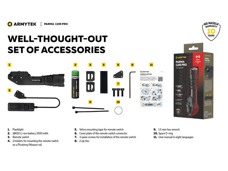 ArmyTek Parma C2IR Pro Συμπαγής Επαναφορτιζόμενος Φακός Όπλου 1200lm