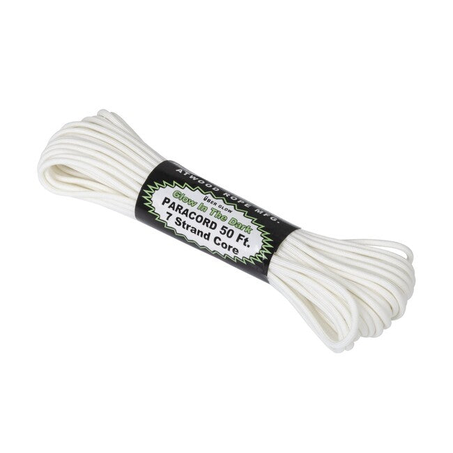 ATWOOD® 550 Paracord σχοινί που φωτοβολεί στο σκοτάδι, λευκό (GLOW-PC100)