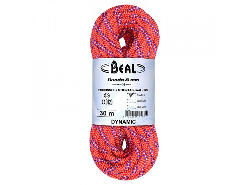 BEAL Rando 8 mm Διπλό Σχοινί για Παγετώδη Ορειβασία και Σκι 20 m, Πορτοκαλί
