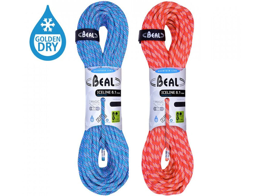 BEAL Ice Line Unicore Ημίσταττο Σχοινί Αναρρίχησης 8,1 mm 2 × 50 m, σμαράγδι / πορτοκαλί