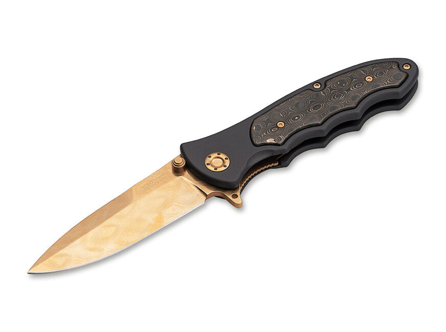BÖKER® LEOPARD-DAMAST III Μαχαίρι 9,5 cm, Χρυσό Μαύρο Αλουμίνιο